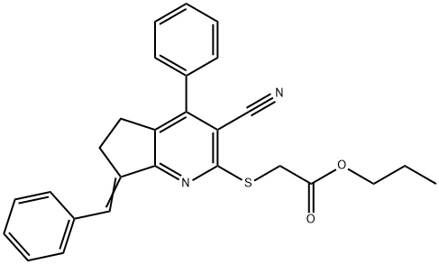 propyl [(7-benzylidene-3-cyano-4-phenyl-6,7-dihydro-5H-cyclopenta[b]pyridin-2-yl)sulfanyl]acetate Struktur