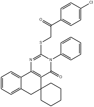 2-{[2-(4-chlorophenyl)-2-oxoethyl]sulfanyl}-3-phenyl-5,6-dihydrospiro(benzo[h]quinazoline-5,1'-cyclohexane)-4(3H)-one Struktur