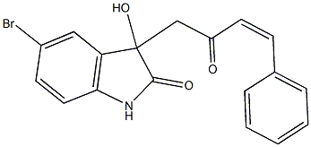 5-bromo-3-hydroxy-3-(2-oxo-4-phenyl-3-butenyl)-1,3-dihydro-2H-indol-2-one Struktur