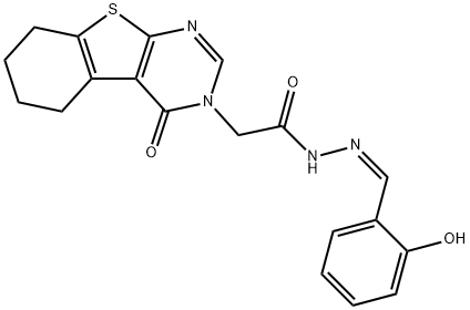 N'-(2-hydroxybenzylidene)-2-(4-oxo-5,6,7,8-tetrahydro[1]benzothieno[2,3-d]pyrimidin-3(4H)-yl)acetohydrazide Struktur