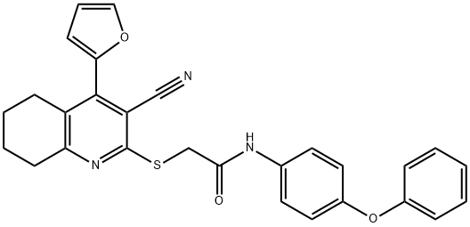 2-{[3-cyano-4-(2-furyl)-5,6,7,8-tetrahydroquinolin-2-yl]sulfanyl}-N-(4-phenoxyphenyl)acetamide Struktur