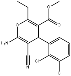 methyl 6-amino-5-cyano-4-(2,3-dichlorophenyl)-2-ethyl-4H-pyran-3-carboxylate Struktur