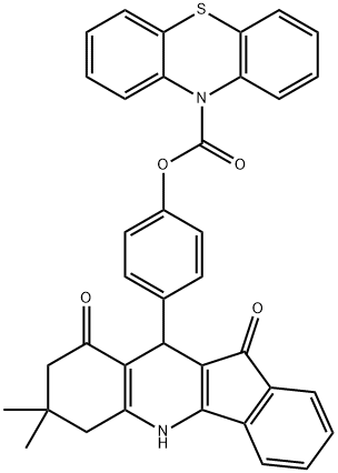 4-(7,7-dimethyl-9,11-dioxo-6,7,8,9,10,11-hexahydro-5H-indeno[1,2-b]quinolin-10-yl)phenyl 10H-phenothiazine-10-carboxylate Struktur