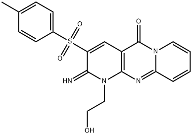 1-(2-hydroxyethyl)-2-imino-3-[(4-methylphenyl)sulfonyl]-1,2-dihydro-5H-dipyrido[1,2-a:2,3-d]pyrimidin-5-one Struktur