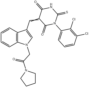 1-(2,3-dichlorophenyl)-5-({1-[2-oxo-2-(1-pyrrolidinyl)ethyl]-1H-indol-3-yl}methylene)-2-thioxodihydro-4,6(1H,5H)-pyrimidinedione Struktur