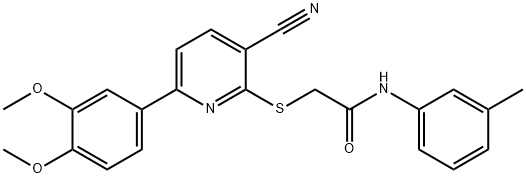 2-({6-[3,4-bis(methyloxy)phenyl]-3-cyanopyridin-2-yl}sulfanyl)-N-(3-methylphenyl)acetamide Struktur