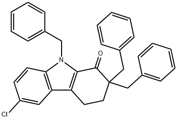 2,2,9-tribenzyl-6-chloro-2,3,4,9-tetrahydro-1H-carbazol-1-one Struktur