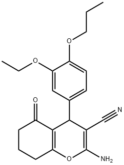 2-amino-4-[3-(ethyloxy)-4-(propyloxy)phenyl]-5-oxo-5,6,7,8-tetrahydro-4H-chromene-3-carbonitrile Struktur