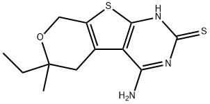 4-amino-6-ethyl-6-methyl-5,8-dihydro-6H-pyrano[4',3':4,5]thieno[2,3-d]pyrimidine-2-thiol Struktur