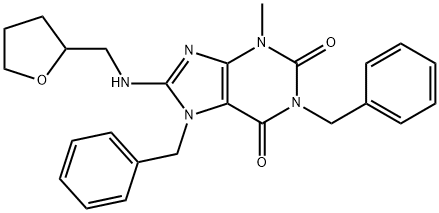 1,7-dibenzyl-3-methyl-8-[(tetrahydro-2-furanylmethyl)amino]-3,7-dihydro-1H-purine-2,6-dione Struktur