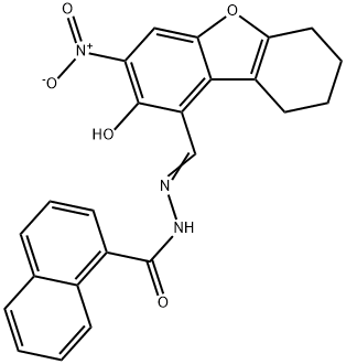 N'-({2-hydroxy-3-nitro-6,7,8,9-tetrahydrodibenzo[b,d]furan-1-yl}methylene)-1-naphthohydrazide Struktur