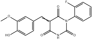 1-(2-fluorophenyl)-5-(4-hydroxy-3-methoxybenzylidene)-2,4,6(1H,3H,5H)-pyrimidinetrione Struktur