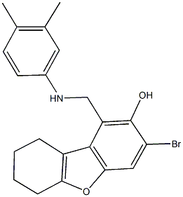 3-bromo-1-[(3,4-dimethylanilino)methyl]-6,7,8,9-tetrahydrodibenzo[b,d]furan-2-ol Struktur