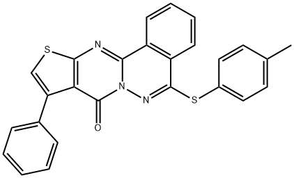 5-[(4-methylphenyl)sulfanyl]-9-phenyl-8H-thieno[2',3':4,5]pyrimido[2,1-a]phthalazin-8-one Struktur