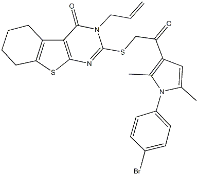 3-allyl-2-({2-[1-(4-bromophenyl)-2,5-dimethyl-1H-pyrrol-3-yl]-2-oxoethyl}sulfanyl)-5,6,7,8-tetrahydro[1]benzothieno[2,3-d]pyrimidin-4(3H)-one Struktur