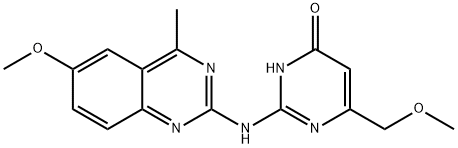 6-(methoxymethyl)-2-[(6-methoxy-4-methyl-2-quinazolinyl)amino]-4-pyrimidinol Struktur