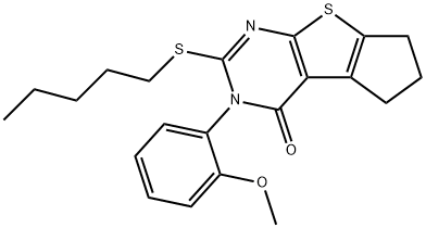 3-(2-methoxyphenyl)-2-(pentylsulfanyl)-3,5,6,7-tetrahydro-4H-cyclopenta[4,5]thieno[2,3-d]pyrimidin-4-one Struktur