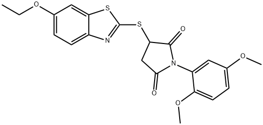 1-(2,5-dimethoxyphenyl)-3-[(6-ethoxy-1,3-benzothiazol-2-yl)thio]pyrrolidine-2,5-dione Struktur