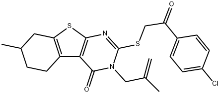 2-{[2-(4-chlorophenyl)-2-oxoethyl]sulfanyl}-7-methyl-3-(2-methyl-2-propenyl)-5,6,7,8-tetrahydro[1]benzothieno[2,3-d]pyrimidin-4(3H)-one Struktur