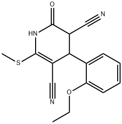 4-(2-ethoxyphenyl)-6-(methylsulfanyl)-2-oxo-1,2,3,4-tetrahydropyridine-3,5-dicarbonitrile Struktur