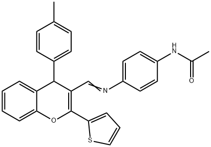 N-[4-({[4-(4-methylphenyl)-2-(2-thienyl)-4H-chromen-3-yl]methylene}amino)phenyl]acetamide Struktur