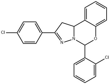 5-(2-chlorophenyl)-2-(4-chlorophenyl)-1,10b-dihydropyrazolo[1,5-c][1,3]benzoxazine Struktur