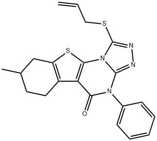 1-(allylsulfanyl)-8-methyl-4-phenyl-6,7,8,9-tetrahydro[1]benzothieno[3,2-e][1,2,4]triazolo[4,3-a]pyrimidin-5(4H)-one Struktur