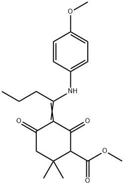 methyl 5-[1-(4-methoxyanilino)butylidene]-2,2-dimethyl-4,6-dioxocyclohexanecarboxylate Struktur