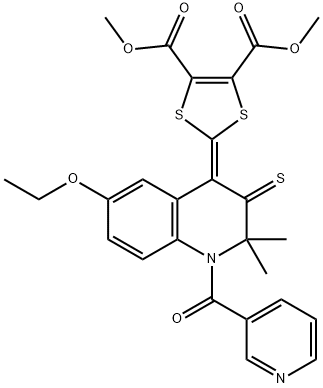 dimethyl 2-(6-ethoxy-2,2-dimethyl-1-(pyridin-3-ylcarbonyl)-3-thioxo-2,3-dihydroquinolin-4(1H)-ylidene)-1,3-dithiole-4,5-dicarboxylate Struktur