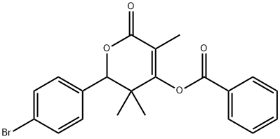 2-(4-bromophenyl)-3,3,5-trimethyl-6-oxo-3,6-dihydro-2H-pyran-4-yl benzoate Struktur