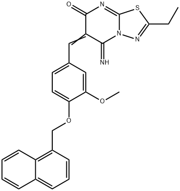 2-ethyl-5-imino-6-[3-methoxy-4-(1-naphthylmethoxy)benzylidene]-5,6-dihydro-7H-[1,3,4]thiadiazolo[3,2-a]pyrimidin-7-one Struktur