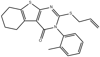 2-(allylsulfanyl)-3-(2-methylphenyl)-5,6,7,8-tetrahydro[1]benzothieno[2,3-d]pyrimidin-4(3H)-one Struktur