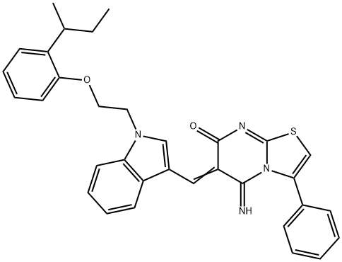 6-({1-[2-(2-sec-butylphenoxy)ethyl]-1H-indol-3-yl}methylene)-5-imino-3-phenyl-5,6-dihydro-7H-[1,3]thiazolo[3,2-a]pyrimidin-7-one Struktur