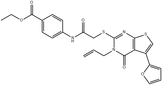 ethyl 4-[({[3-allyl-5-(2-furyl)-4-oxo-3,4-dihydrothieno[2,3-d]pyrimidin-2-yl]sulfanyl}acetyl)amino]benzoate Struktur