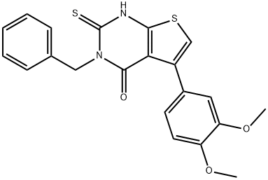 3-benzyl-5-(3,4-dimethoxyphenyl)-2-thioxo-2,3-dihydrothieno[2,3-d]pyrimidin-4(1H)-one Struktur