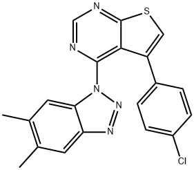 5-(4-chlorophenyl)-4-(5,6-dimethyl-1H-1,2,3-benzotriazol-1-yl)thieno[2,3-d]pyrimidine Struktur