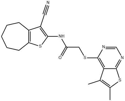 N-(3-cyano-5,6,7,8-tetrahydro-4H-cyclohepta[b]thien-2-yl)-2-[(5,6-dimethylthieno[2,3-d]pyrimidin-4-yl)sulfanyl]acetamide Struktur