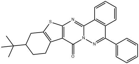 11-tert-butyl-5-phenyl-9,10,11,12-tetrahydro-8H-[1]benzothieno[2',3':4,5]pyrimido[2,1-a]phthalazin-8-one Struktur