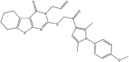 3-allyl-2-({2-[1-(4-methoxyphenyl)-2,5-dimethyl-1H-pyrrol-3-yl]-2-oxoethyl}sulfanyl)-5,6,7,8-tetrahydro[1]benzothieno[2,3-d]pyrimidin-4(3H)-one Struktur