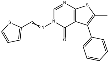 6-methyl-5-phenyl-3-[(2-thienylmethylene)amino]thieno[2,3-d]pyrimidin-4(3H)-one Struktur