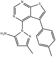 3-methyl-1-[5-(4-methylphenyl)thieno[2,3-d]pyrimidin-4-yl]-1H-pyrazol-5-amine Struktur