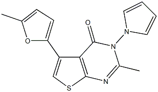 2-methyl-5-(5-methyl-2-furyl)-3-(1H-pyrrol-1-yl)thieno[2,3-d]pyrimidin-4(3H)-one Struktur