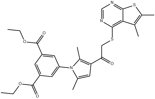 diethyl 5-(3-{[(5,6-dimethylthieno[2,3-d]pyrimidin-4-yl)sulfanyl]acetyl}-2,5-dimethyl-1H-pyrrol-1-yl)isophthalate Struktur