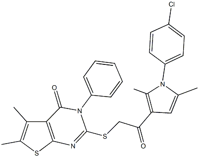 2-({2-[1-(4-chlorophenyl)-2,5-dimethyl-1H-pyrrol-3-yl]-2-oxoethyl}sulfanyl)-5,6-dimethyl-3-phenylthieno[2,3-d]pyrimidin-4(3H)-one Struktur