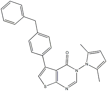 5-(4-benzylphenyl)-3-(2,5-dimethyl-1H-pyrrol-1-yl)thieno[2,3-d]pyrimidin-4(3H)-one Struktur