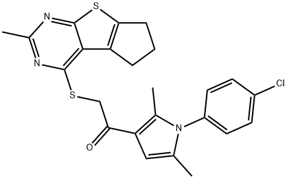 1-[1-(4-chlorophenyl)-2,5-dimethyl-1H-pyrrol-3-yl]-2-[(2-methyl-6,7-dihydro-5H-cyclopenta[4,5]thieno[2,3-d]pyrimidin-4-yl)sulfanyl]ethanone Struktur