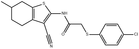 2-[(4-chlorophenyl)sulfanyl]-N-(3-cyano-6-methyl-4,5,6,7-tetrahydro-1-benzothien-2-yl)acetamide Struktur