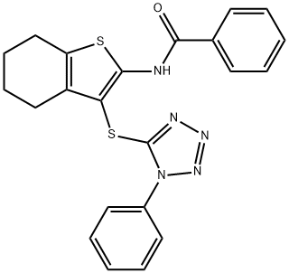 N-{3-[(1-phenyl-1H-tetraazol-5-yl)sulfanyl]-4,5,6,7-tetrahydro-1-benzothien-2-yl}benzamide Struktur