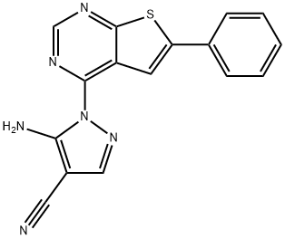 5-amino-1-(6-phenylthieno[2,3-d]pyrimidin-4-yl)-1H-pyrazole-4-carbonitrile Struktur