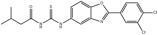 N-[2-(3,4-dichlorophenyl)-1,3-benzoxazol-5-yl]-N'-(3-methylbutanoyl)thiourea Struktur